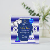 Invitation Premier Anniversaire Sailor Boy Blue Stripe (Debout devant)
