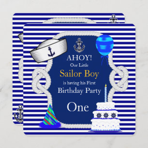 Invitation Premier Anniversaire Sailor Boy Blue Stripe