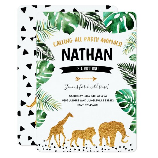 Invitation Premier Anniversaire Sauvage Theme Jungle Dore Zazzle Be