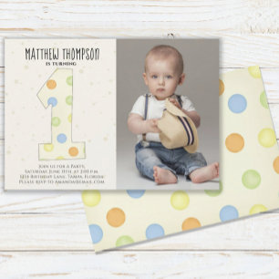 Invitation Premier Anniversaire Simple Genre Neutre Points Mi