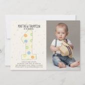 Invitation Premier Anniversaire Simple Sexe Neutral Points Me (Devant)