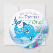 Invitation Premier anniversaire, sous la mer, Dauphin bleu (Devant)
