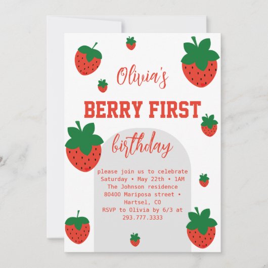 Invitation Premier Anniversaire Strawberry Berry (Devant)