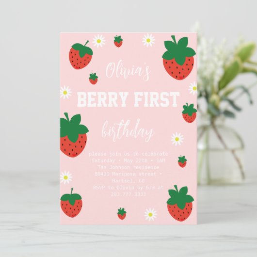 Invitation Premier Anniversaire Strawberry Berry (Debout devant)