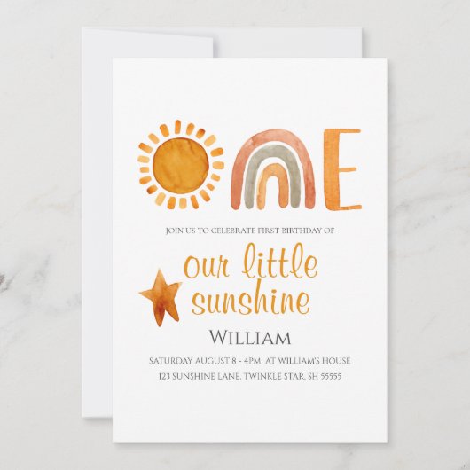 Invitation Premier anniversaire Sun et Rainbow Boho (Devant)