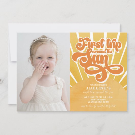 Invitation Premier Anniversaire Sunshine Orange Boho Cute Par (Devant)