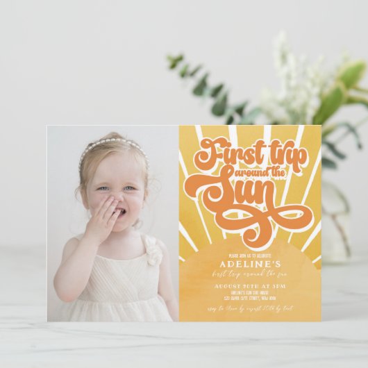 Invitation Premier Anniversaire Sunshine Orange Boho Cute Par (Debout devant)