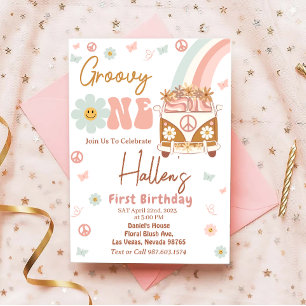 Invitation Premier anniversaire super d'un arc-en-ciel rétro