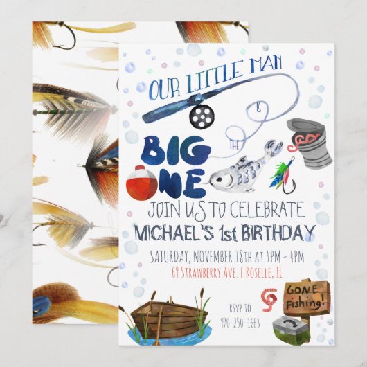 Invitation Premier anniversaire sur le thème de la pêche (Devant / Derrière)