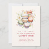 Invitation Premier Anniversaire Sweet One avec Macarons (Devant)