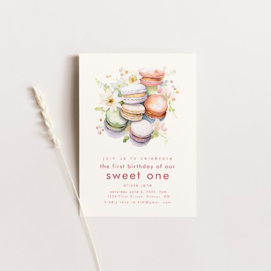 Invitation Premier Anniversaire Sweet One avec Macarons