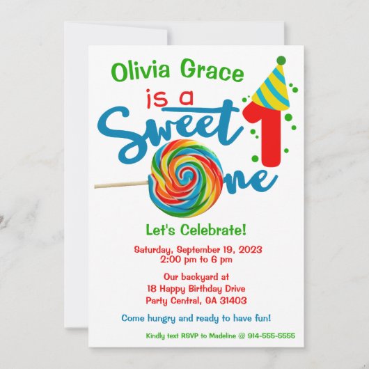 Invitation Premier Anniversaire Sweet One Theme Party Invitat (Devant)