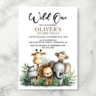 Invitation Premier Anniversaire Tropical Safari Animaux