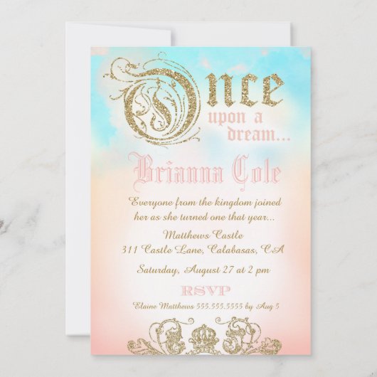 Invitation Premier anniversaire une fois sur un rêve Princess (Dos)