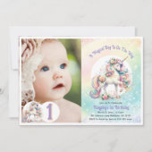 Invitation Premier Anniversaire Unicorn Thème Pastel Rainbow (Devant)