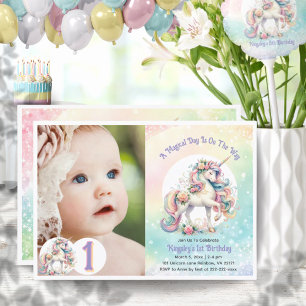 Invitation Premier Anniversaire Unicorn Thème Pastel Rainbow