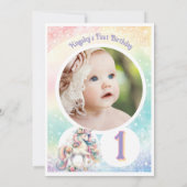 Invitation Premier anniversaire Unicorne Photo Rainbow Pastel (Dos)