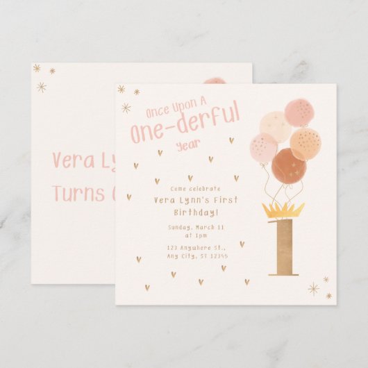 Invitation Premier anniversaire unique (Devant / Derrière)