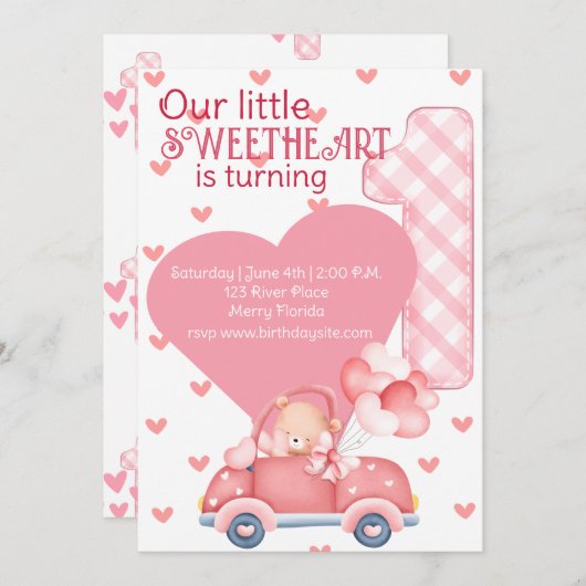 Invitation Premier anniversaire Valentine thème (Devant / Derrière)