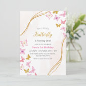 Invitation Premier anniversaire Watercolor Butterflies Party (Debout devant)