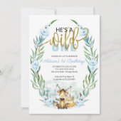 Invitation Premier anniversaire Wild One avec verdure et forê (Devant)