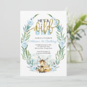 Invitation Premier anniversaire Wild One avec verdure et forê (Debout devant)