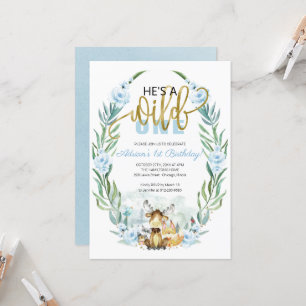 Invitation Premier anniversaire Wild One avec verdure et forê