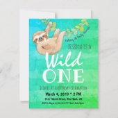 Invitation Premier anniversaire Wild One Jungle Sloth Party (Devant)