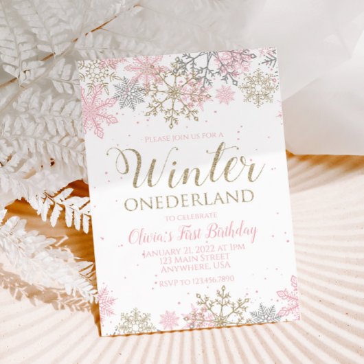 Invitation Premier anniversaire Winter Onederland flocon de n