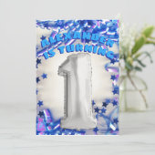 Invitation Premier argent d'anniversaire et partie bleue de (Debout devant)