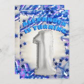 Invitation Premier argent d'anniversaire et partie bleue de (Devant / Derrière)