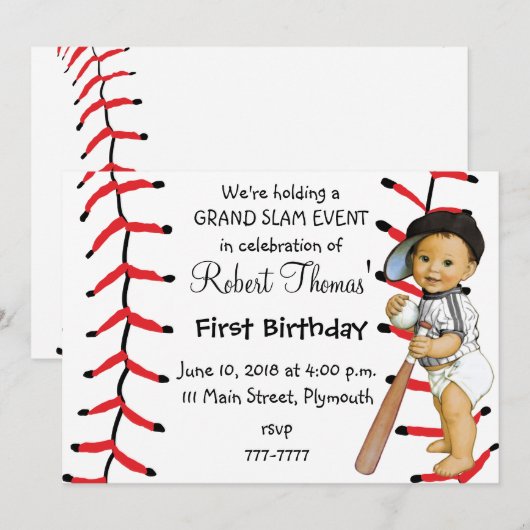 Invitation Premier base-ball d'invitation de fête (Devant / Derrière)