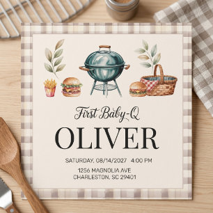 Invitation Premier bébé Q BBQ Premier garçon d'anniversaire r