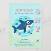 Invitation Premier bébé requin sous le bleu de la mer (Devant / Derrière)