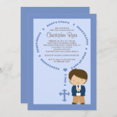 Invitation Premier bleu de garçon d'invitation de communion (Devant / Derrière)