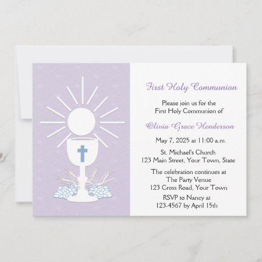 Invitation Premier calice de communion, lilas (Devant)