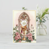 Invitation Premier Chalice Communion Hôte Rose Floral (Debout devant)