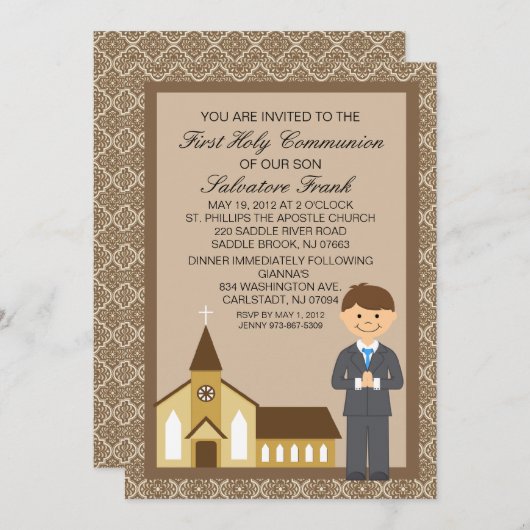 Invitation Premier garçon de communion par l'invitation (Devant / Derrière)