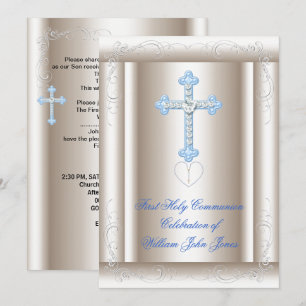 Invitation Premier garçon de la Sainte Communion Sépia Bleu
