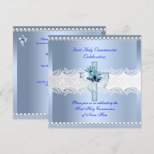 Invitation Premier garçon Première communion Blanche Dentelle