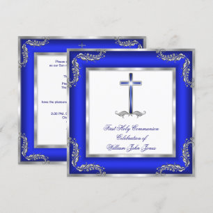 Invitation Premier garçon Sainte Communion Bleu Royal Argent