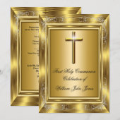 Invitation Premier garçon Sainte Communion Croix d'Or (Devant / Derrière)