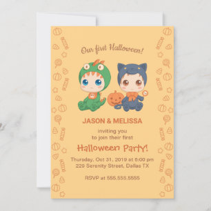 Invitation Premier Halloween Baby Twins Black Cat Dragon Part