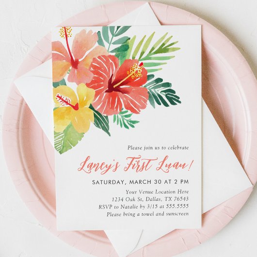 Invitation Premier Hibiscus Tropical Luau 1er anniversaire