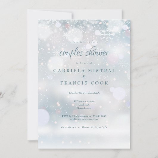 Invitation Premier hiver Snowflakes Couples Douche (Devant)