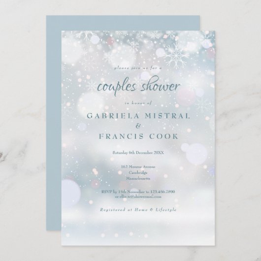 Invitation Premier hiver Snowflakes Couples Douche (Devant / Derrière)