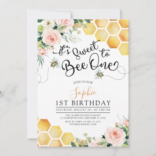 Invitation Premier Jour d'Abeille sucré à Abee Un 1er Anniver (Devant)