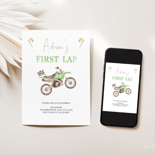 Invitation Premier LAP Green Dirt Vélo Anniversaire Invitatio