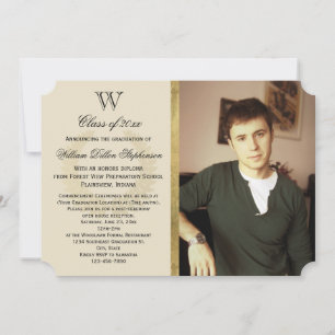 Invitation Premier Monogramme Gold Foil Effet Photo Graduatio