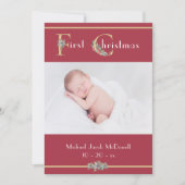 Invitation Premier Noël, Rouge Festif, Photo bébé (Devant)